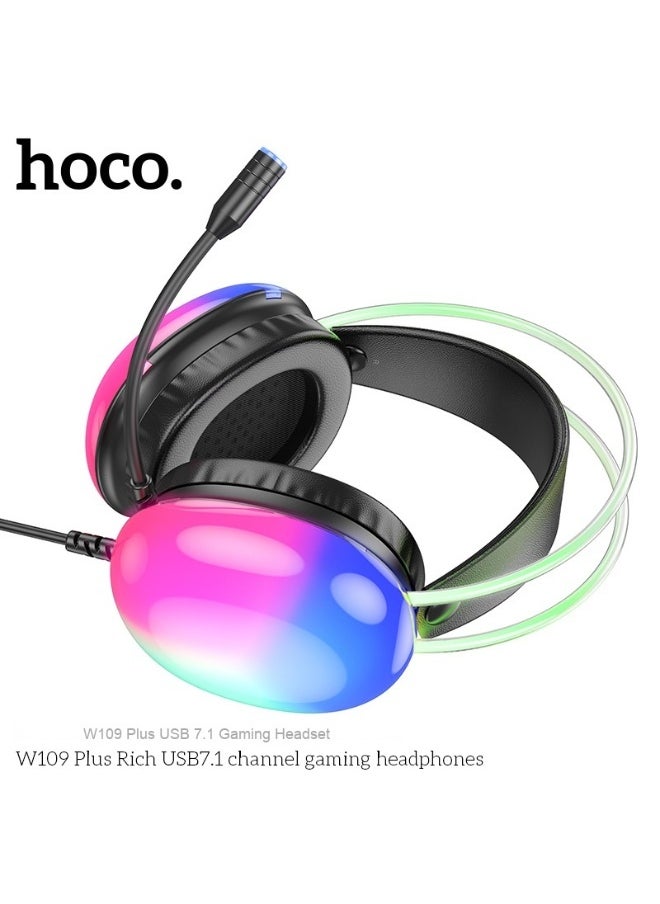 W109 Plus Vibrant USB 7.1 Channel Gaming Headset with Dynamic RGB Lighting Effects
