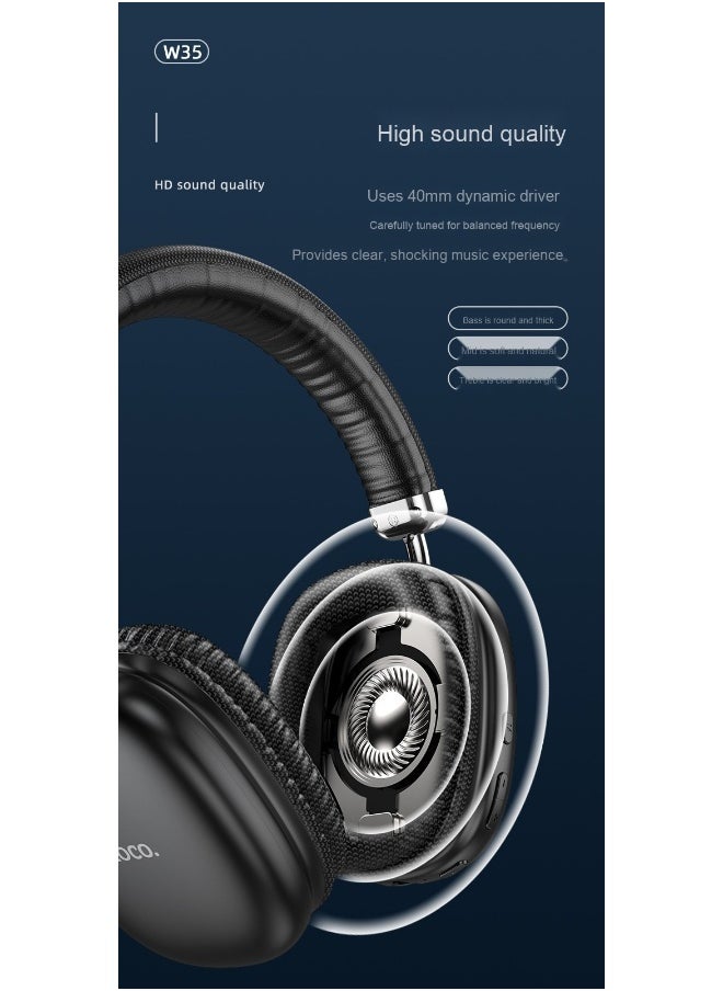W35 Yueze Bluetooth Over-Ear Headphones - 40 Hours of Super Long Battery Life for Music and Running