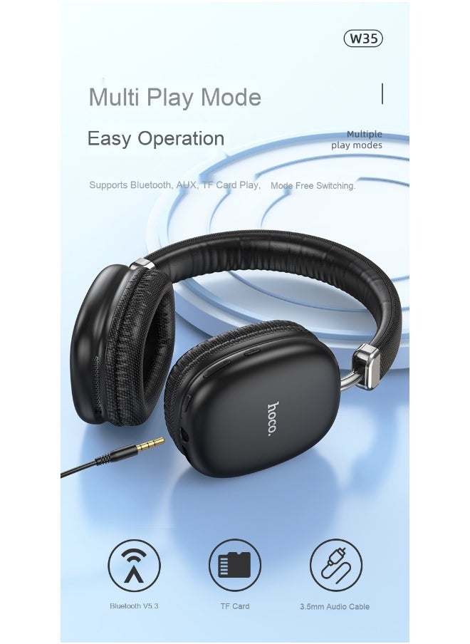 W35 Yueze Bluetooth Over-Ear Headphones - 40 Hours of Super Long Battery Life for Music and Running