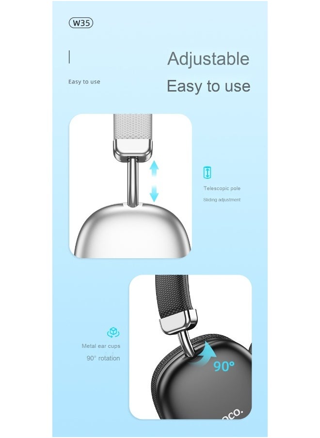W35 Yueze Bluetooth Over-Ear Headphones - 40 Hours of Super Long Battery Life for Music and Running