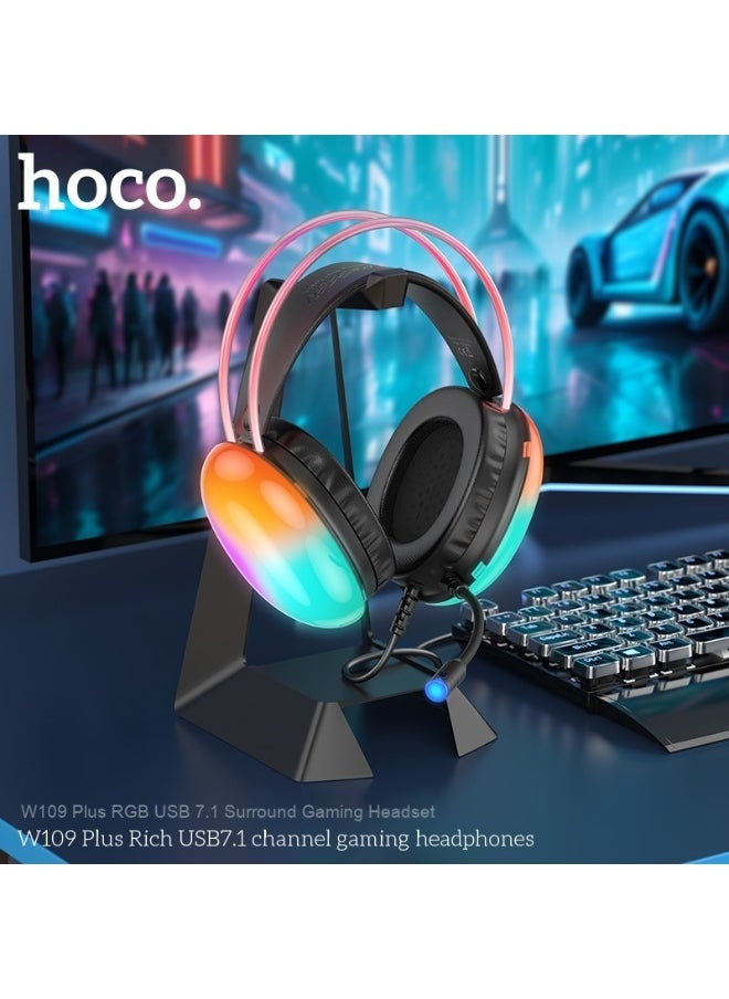 W109 Plus Vibrant USB 7.1 Channel Gaming Headset with Dynamic RGB Lighting Effects