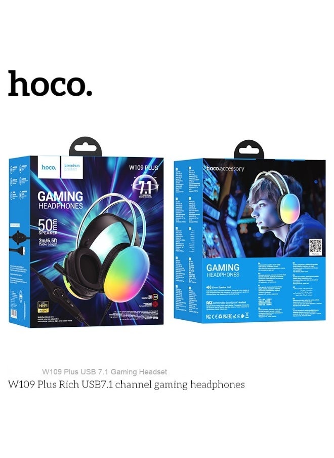 W109 Plus Vibrant USB 7.1 Channel Gaming Headset with Dynamic RGB Lighting Effects