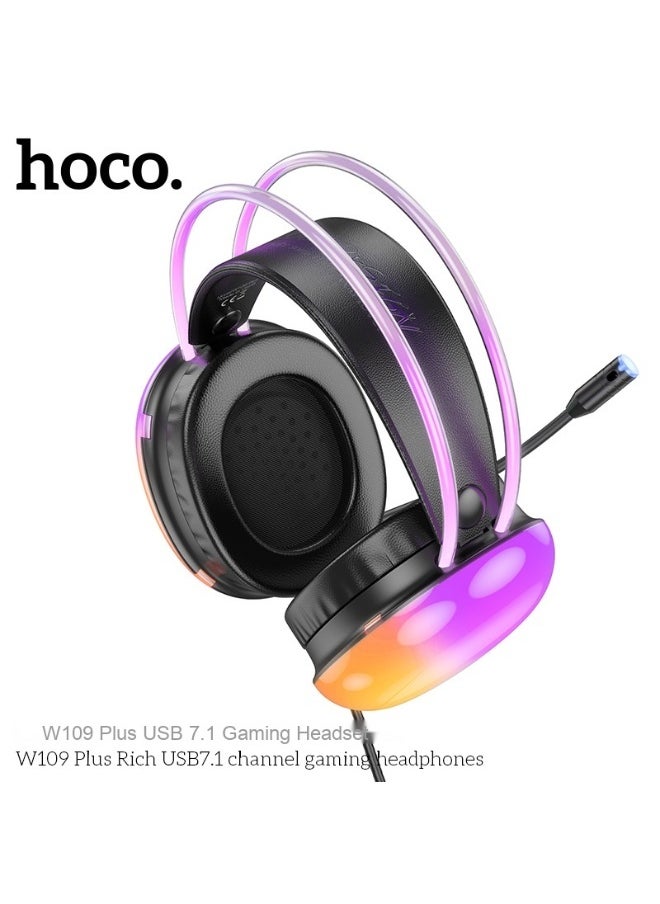 W109 Plus Vibrant USB 7.1 Channel Gaming Headset with Dynamic RGB Lighting Effects