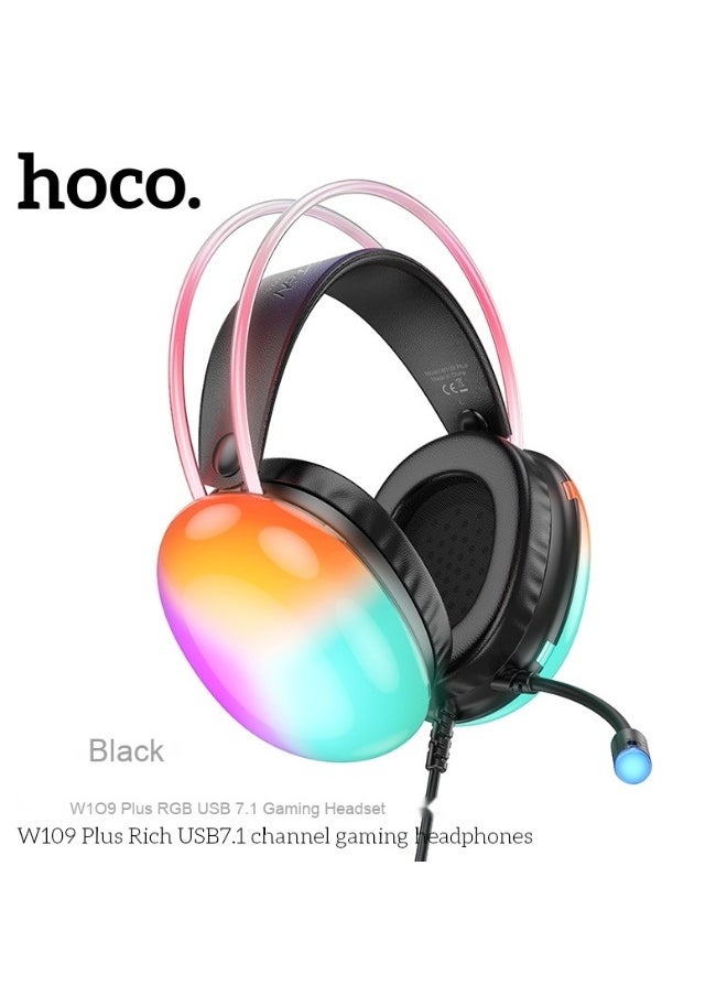 W109 Plus Vibrant USB 7.1 Channel Gaming Headset with Dynamic RGB Lighting Effects