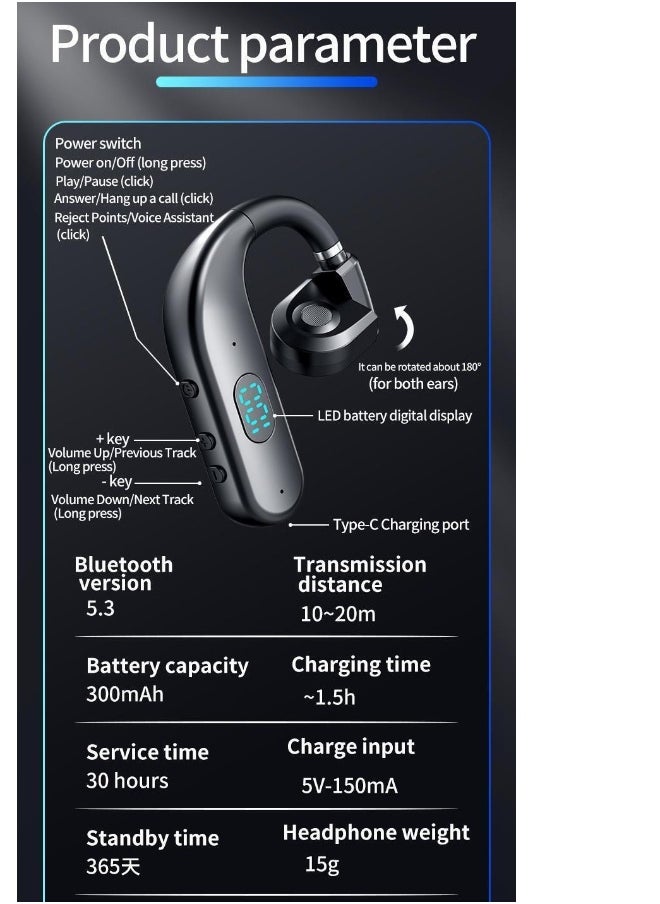 One Ear Headset Open Ear Air-Bone Conduction Headphones Wireless Bluetooth Headset Earpiece with Microphone for Cell Phones 30H Playtime Air-Bone Conducting Ear Piece Earphones for Sports Work