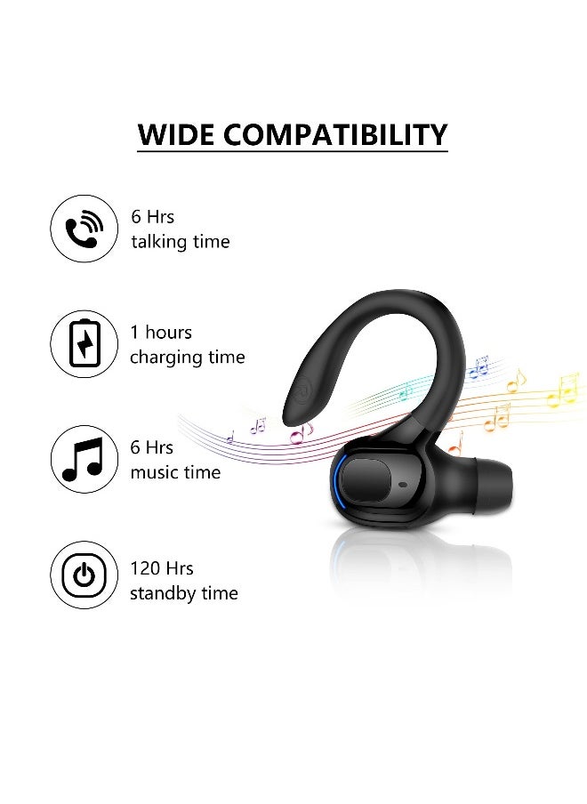 Bluetooth Headset, Wireless Bluetooth Earpiece V5.2 Headphones with Mic Noise Canceling In Ear Bluetooth Headset Earphones Earbuds for Business Office Driving Black