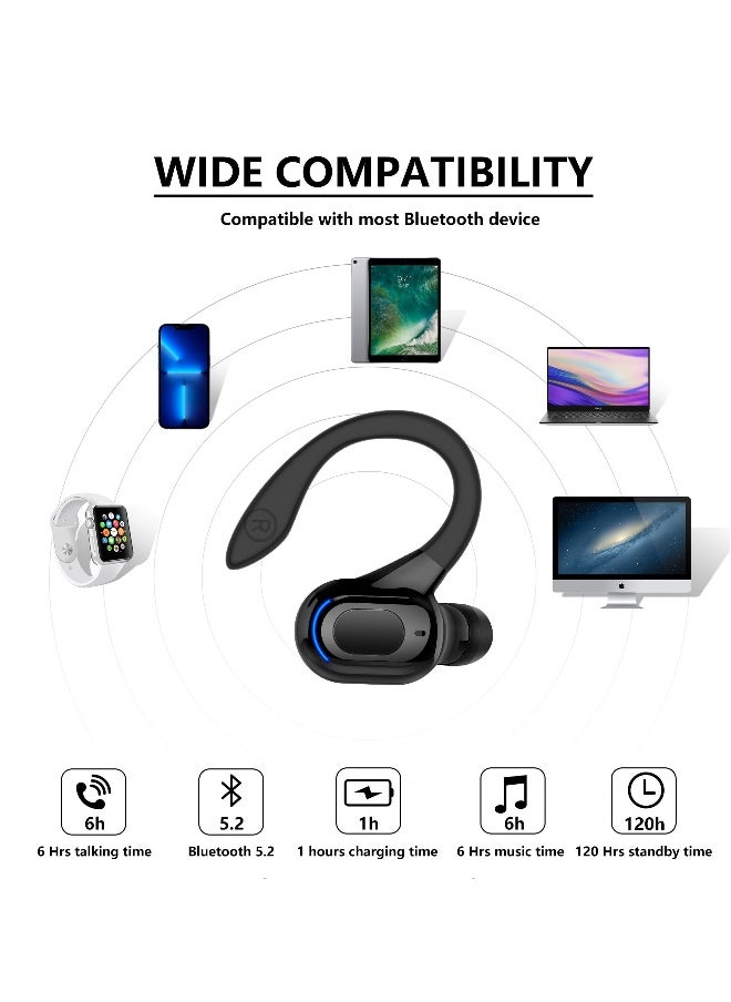 Bluetooth Headset, Wireless Bluetooth Earpiece V5.2 Headphones with Mic Noise Canceling In Ear Bluetooth Headset Earphones Earbuds for Business Office Driving Black