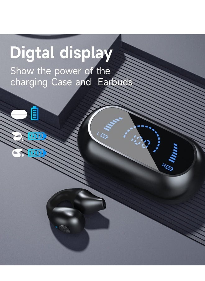 Open Ear Wireless Bluetooth Earbuds - 32H Playtime, LED Display, Perfect for Sports & Workouts, Obsidian Black
