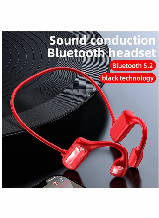 Bone Conduction Headphones Bluetooth Red Wireless Earphones Sports Headphones with Mic Waterproof Headset with Noise Canceling Microphone for Running Workout Driving Office Home Online Learning