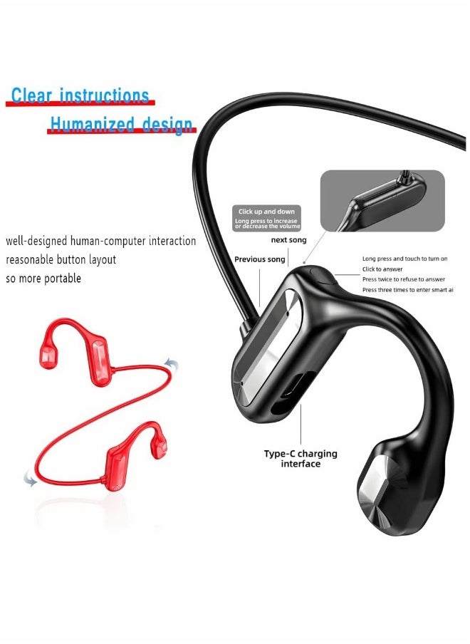 Bone Conduction Headphones Bluetooth Red Wireless Earphones Sports Headphones with Mic Waterproof Headset with Noise Canceling Microphone for Running Workout Driving Office Home Online Learning