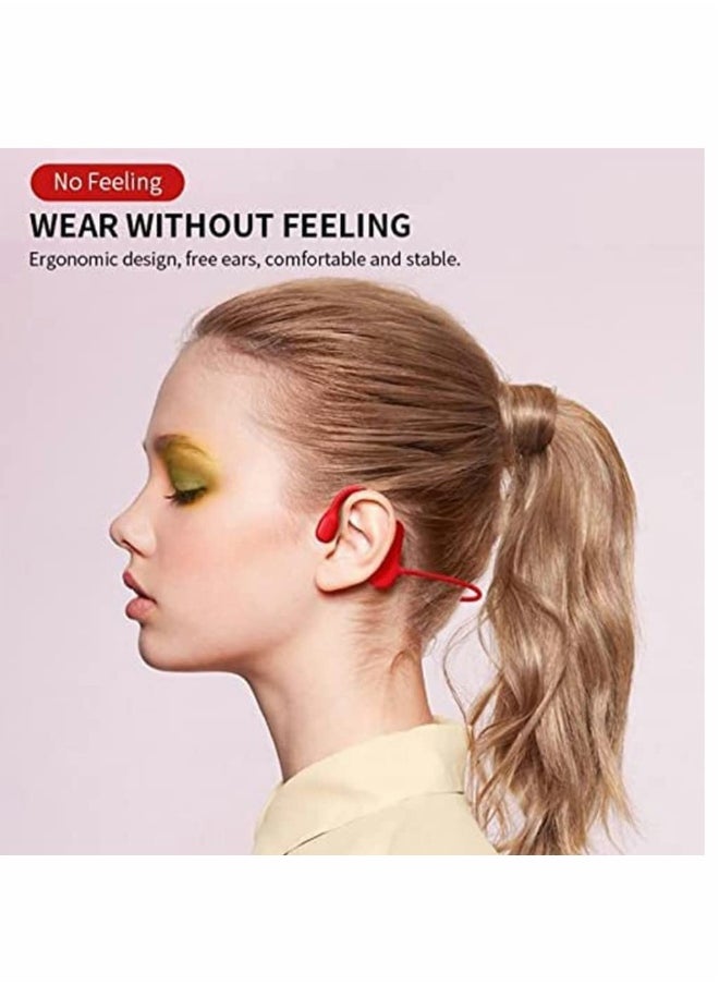 Bone Conduction Headphones Bluetooth Red Wireless Earphones Sports Headphones with Mic Waterproof Headset with Noise Canceling Microphone for Running Workout Driving Office Home Online Learning