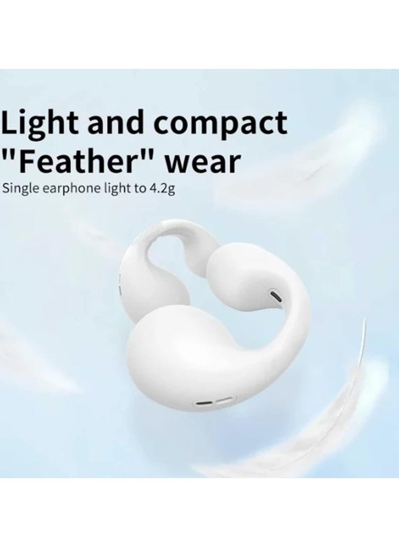 Wireless Ear Clip Skeleton Conduction Headphones, 2024 Upgrade Open Ear Headphones Wireless Bluetooth, Skeleton Conduction Headphones Bluetooth Earphones for Running, Sports, Cycling (White)