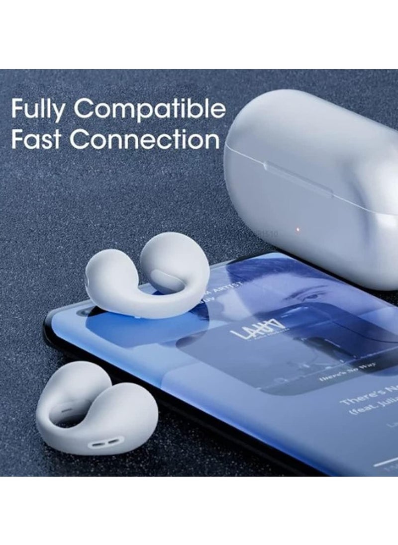 Wireless Ear Clip Skeleton Conduction Headphones, 2024 Upgrade Open Ear Headphones Wireless Bluetooth, Skeleton Conduction Headphones Bluetooth Earphones for Running, Sports, Cycling (White)