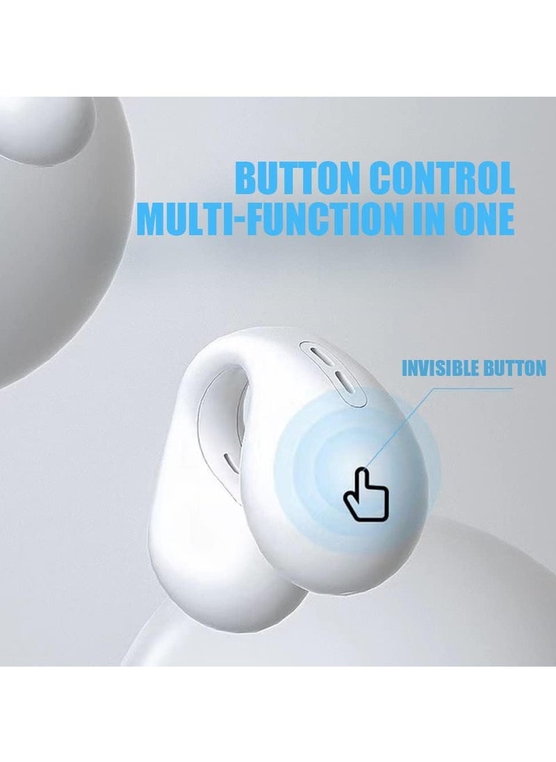 Wireless Ear Clip Skeleton Conduction Headphones, 2024 Upgrade Open Ear Headphones Wireless Bluetooth, Skeleton Conduction Headphones Bluetooth Earphones for Running, Sports, Cycling (White)