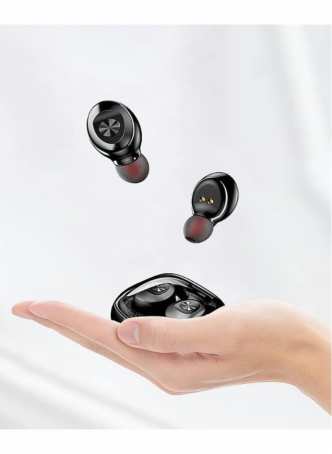 Wireless Bluetooth Earbuds, Bluetooth Earphone, Stereo Wireless Earbuds with Charging Case, IPX6 Waterproof Auto Charging Headphones in Ear Built in Mic Headset LED Battery Display for Sports (Black)