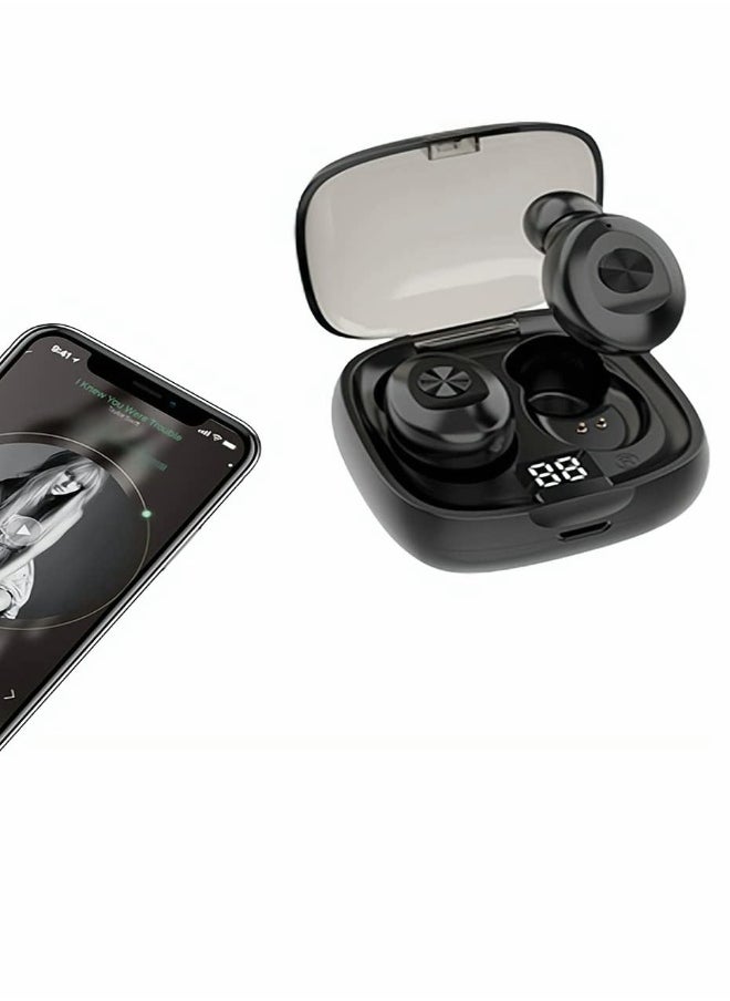 Wireless Bluetooth Earbuds, Bluetooth Earphone, Stereo Wireless Earbuds with Charging Case, IPX6 Waterproof Auto Charging Headphones in Ear Built in Mic Headset LED Battery Display for Sports (Black)