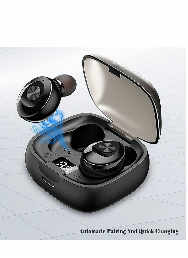 Wireless Bluetooth Earbuds, Bluetooth Earphone, Stereo Wireless Earbuds with Charging Case, IPX6 Waterproof Auto Charging Headphones in Ear Built in Mic Headset LED Battery Display for Sports (Black)