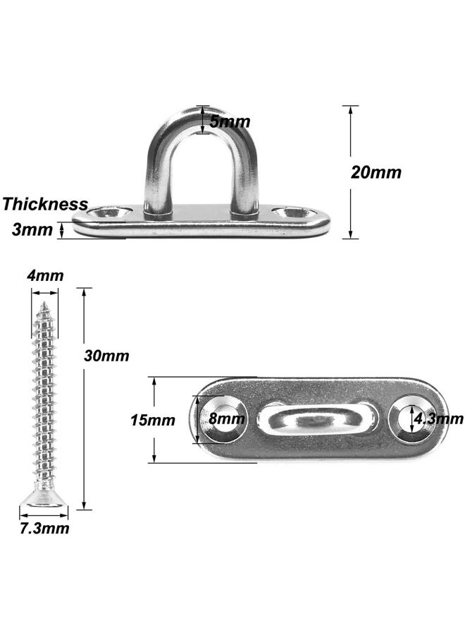 Stainless Steel Ceiling Hook Pad Eye Plate, Wall Mount Hook, 1.8 inch Marine Hardware Staple Hook Loop Screws Set, 600LB Loading Capacity (Pack of 8)