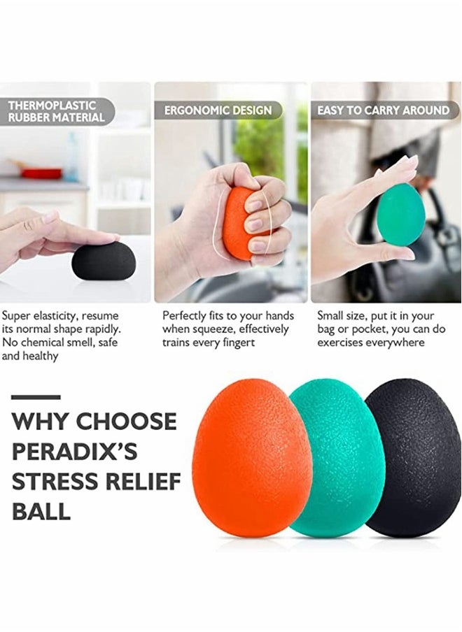 Hand Grip Strength Trainer Stress Relief Ball for Adults and Kids Wrist Rehab Therapy Equipment Squishy Set of 3 Finger Resistance Exercise Squeezer
