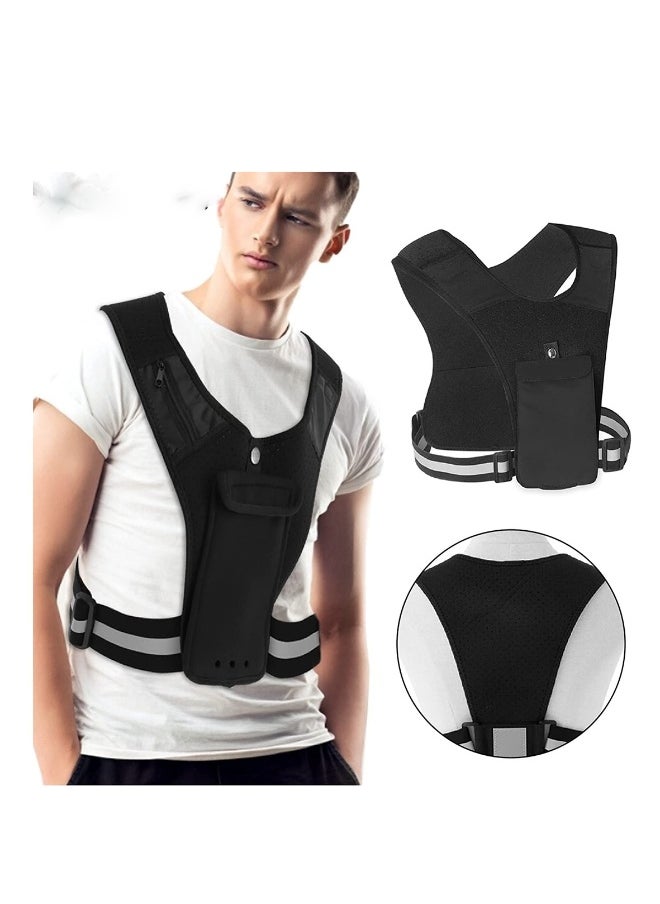 Adjustable Reflective Running Vest with Phone Holder, Breathable Sports Gear for Hands-Free Cycling and Walking