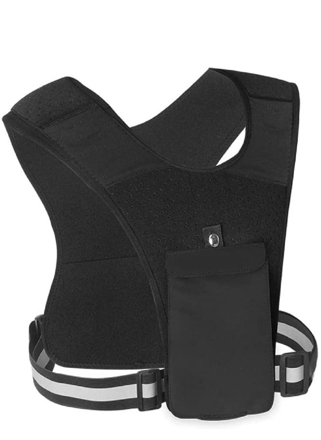 Adjustable Reflective Running Vest with Phone Holder, Breathable Sports Gear for Hands-Free Cycling and Walking