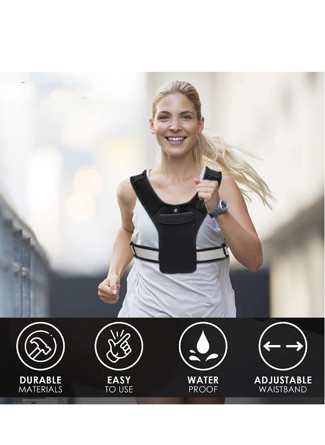 Adjustable Reflective Running Vest with Phone Holder, Breathable Sports Gear for Hands-Free Cycling and Walking