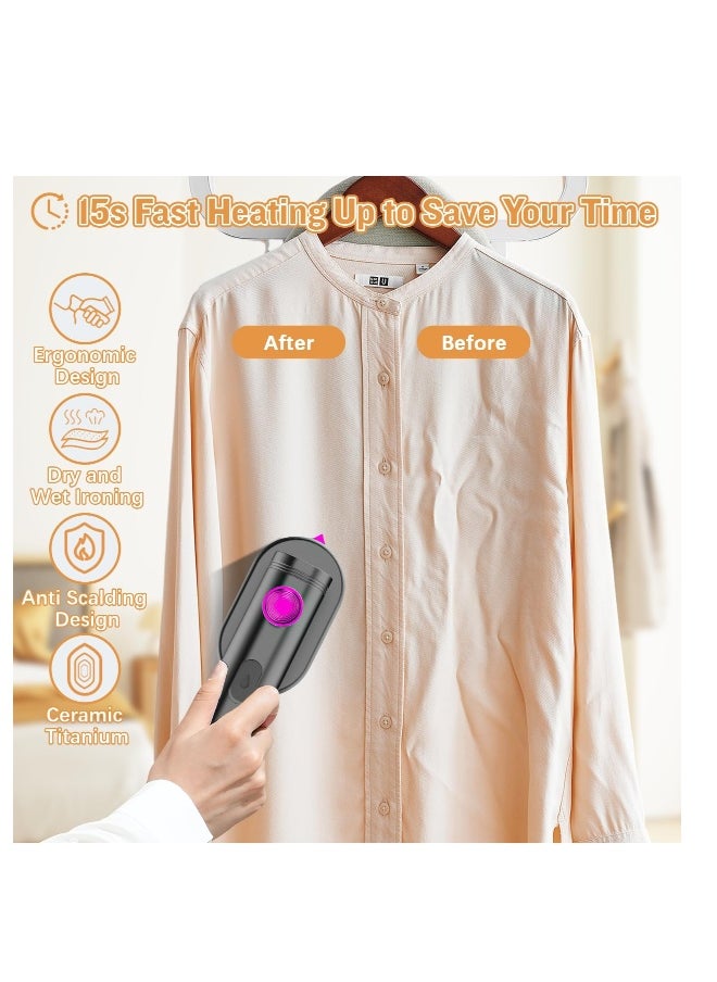 Hand Steamers for Travel Iron, Portable Garment Steamer Travel Iron, Fast Heat-up, Ceramic Nonstick Sole Plate, Dry and Wet Ironing, Suitable for Trips & Home Use