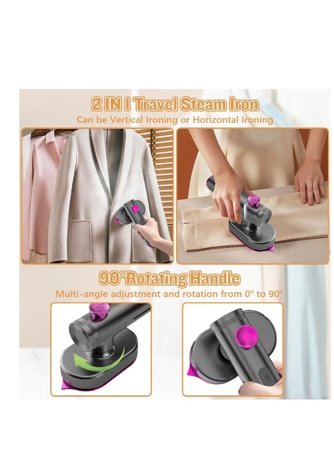 Hand Steamers for Travel Iron, Portable Garment Steamer Travel Iron, Fast Heat-up, Ceramic Nonstick Sole Plate, Dry and Wet Ironing, Suitable for Trips & Home Use