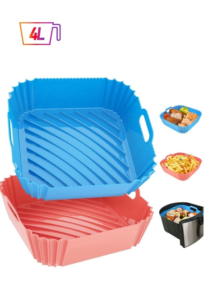 Air Fryer Silicone Liners Square 2 Pack 8.6 Inch Airfryer 4-7 QT Reusable Pot Oven Liner Baking Tray, Basket Mat Bowl Accessories Kitchen