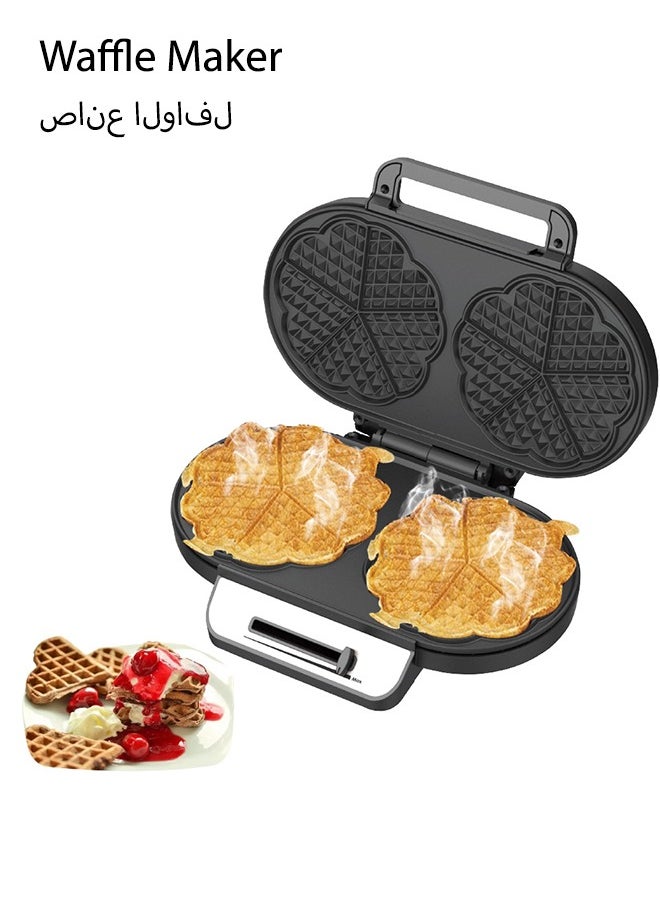 Double Mini Heart Shaped Waffle Maker-Thin Waffle Iron With Nonstick Surface For Easy Cleaning R.557