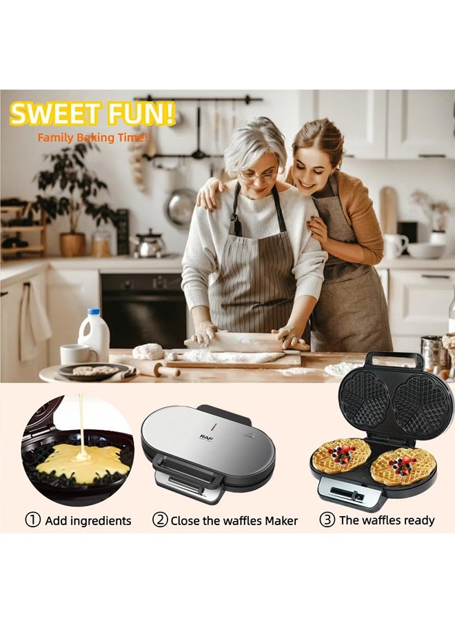 Double Mini Heart Shaped Waffle Maker-Thin Waffle Iron With Nonstick Surface For Easy Cleaning R.557
