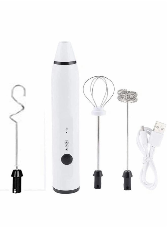 Milk Frother, 3 Speeds Electric Handheld Foam Make, USB Rechargeable with Stainless Whisk, for Coffee, Latte, Cappuccino, Chocolate, Milk Tea, Coconut Milk, Durable Frother Mixer (White)