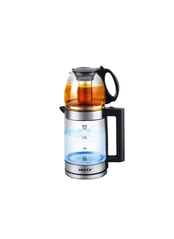 2-in-1 Tea Maker, 2.0L Glass Kettle + 1L Teapot with Strainer Electric Heat Kettle (2in1 Electric Kettle)