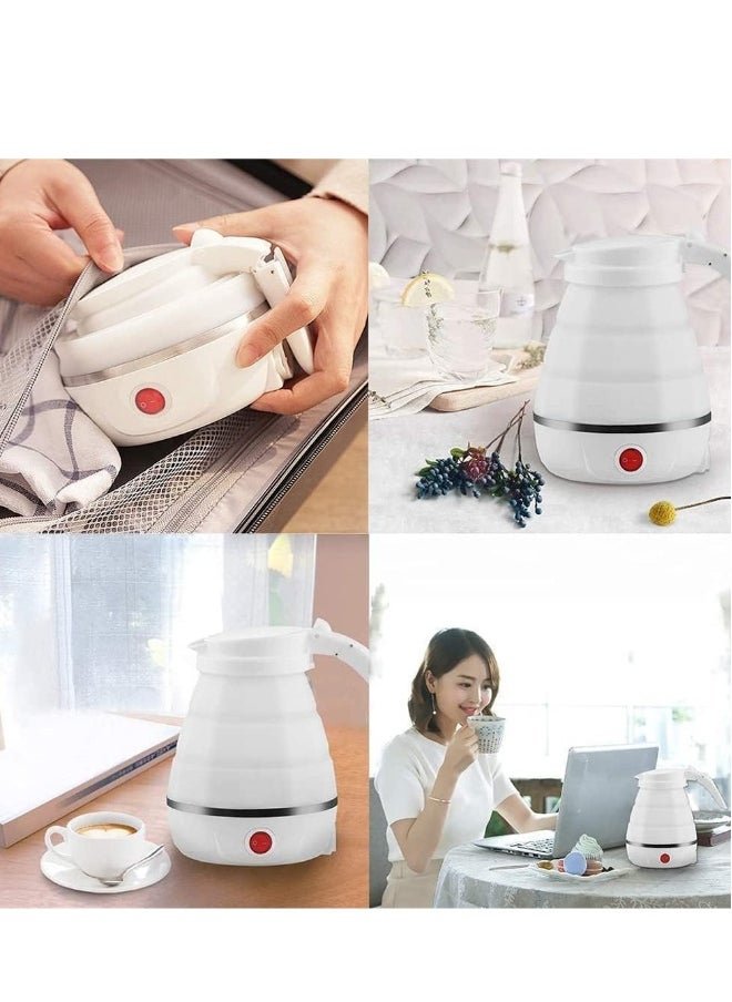 Portable Kettle, Foldable Travel Kettle, Electric Food Grade Silicone Collapsible Heating Water Boiler Tea Pot for Camping | White 600ML