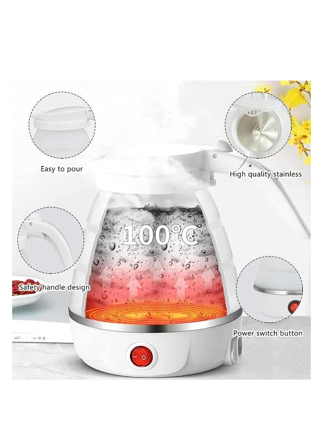 Portable Kettle, Foldable Travel Kettle, Electric Food Grade Silicone Collapsible Heating Water Boiler Tea Pot for Camping | White 600ML