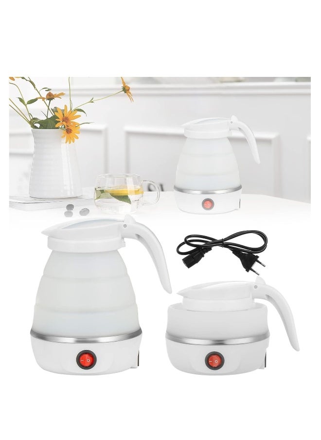 Portable Kettle, Foldable Travel Kettle, Electric Food Grade Silicone Collapsible Heating Water Boiler Tea Pot for Camping | White 600ML