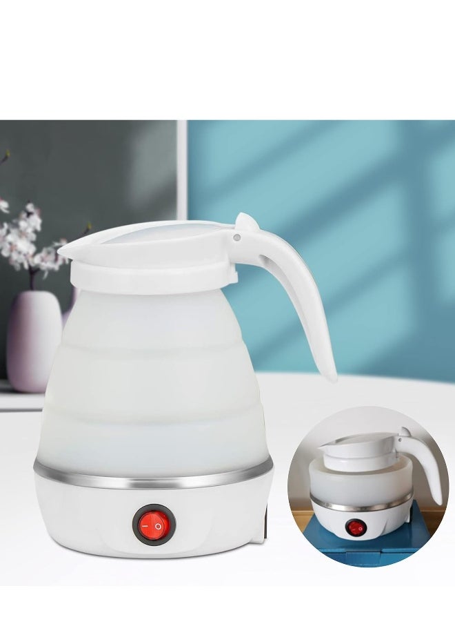 Portable Kettle, Foldable Travel Kettle, Electric Food Grade Silicone Collapsible Heating Water Boiler Tea Pot for Camping | White 600ML