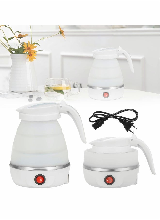 Portable Kettle Foldable Travel Kettle Electric Food Grade Silicone Collapsible Heating Water Boiler Tea Pot for Camping White 600ML