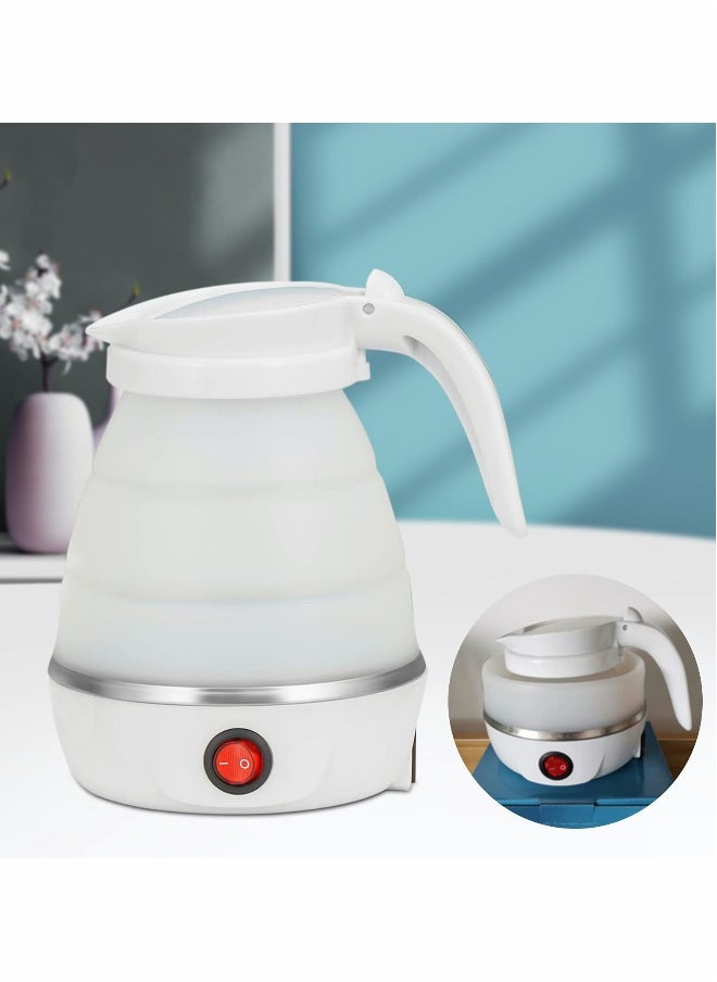 Portable Kettle Foldable Travel Kettle Electric Food Grade Silicone Collapsible Heating Water Boiler Tea Pot for Camping White 600ML