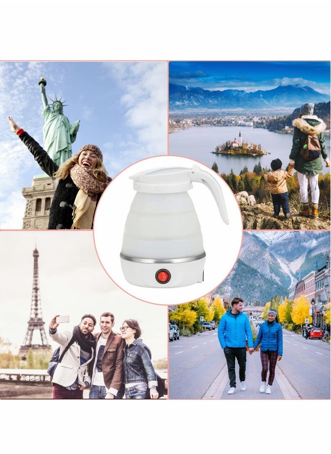 Portable Kettle Foldable Travel Kettle Electric Food Grade Silicone Collapsible Heating Water Boiler Tea Pot for Camping White 600ML