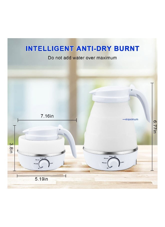 Collapsible Kettle Portable, Travel Kettle Lightweight for Campervan, 0.6L Folding Electric Camping Kettle, Mini Silicone Foldable Kettle for Bedroom (White)