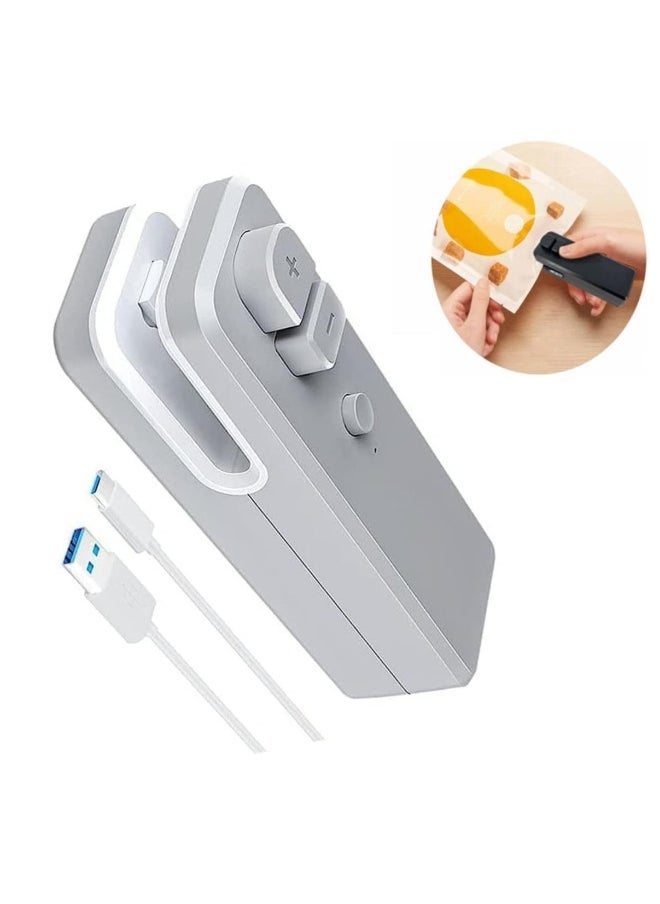 Mini Bag Sealer USB Rechargeable, 2 in 1 Heat Sealer and Cutter, Handheld Heat Vacuum Sealer for Plastic Bags Food Storage Snacks Freshness (Grey)