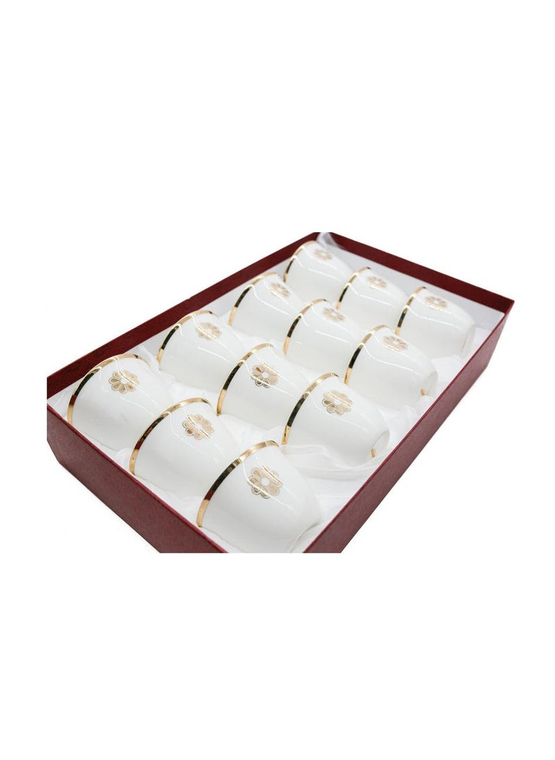 Germax Ceramic Cawa Cups for Tea Coffee Perfect for Home Office Coffee Shops Set of 12Pcs(60ML)-White&Gold