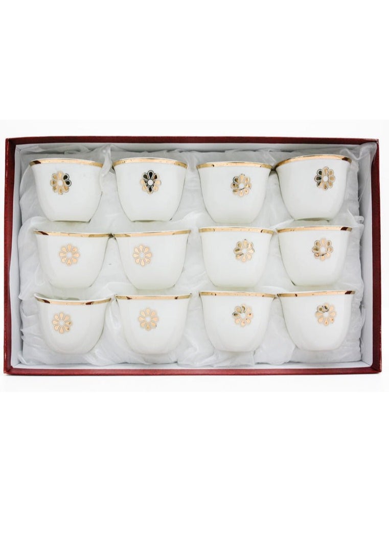 Germax Ceramic Cawa Cups for Tea Coffee Perfect for Home Office Coffee Shops Set of 12Pcs(60ML)-White&Gold