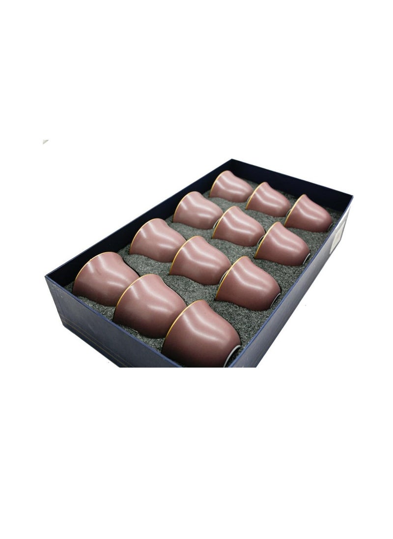 Shallow Ceramic Cawa Cup for Tea Coffee Perfect for Home Office Coffee Shops Set of 12Pcs(60ML)-Peach&Gold