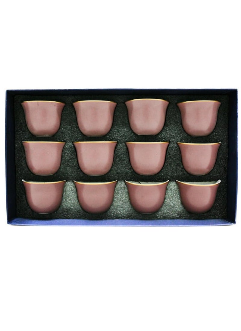 Shallow Ceramic Cawa Cup for Tea Coffee Perfect for Home Office Coffee Shops Set of 12Pcs(60ML)-Peach&Gold
