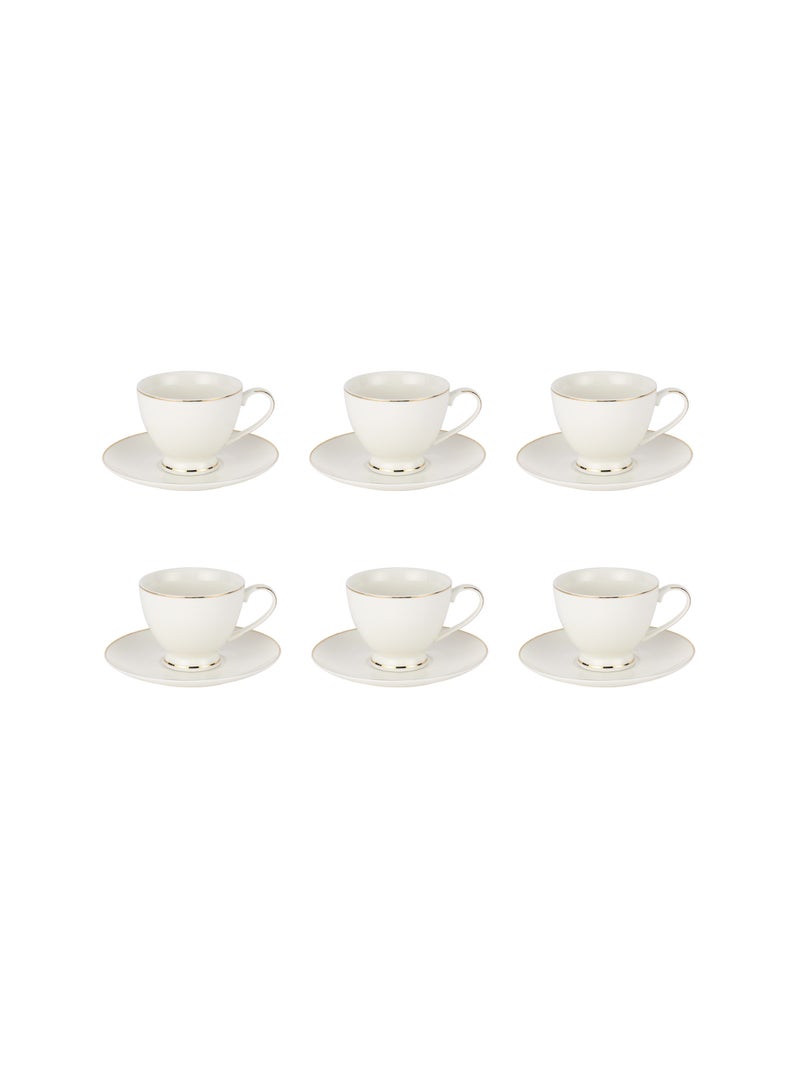 Royalford 12 Piece Bone China Cup and Saucer Set- RF12111/ 6 220 ML Tea Cups and 6 6