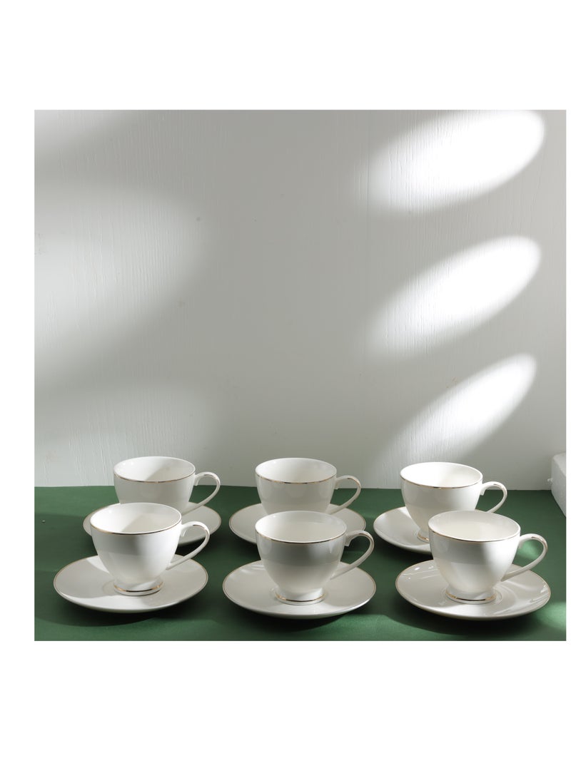 Royalford 12 Piece Bone China Cup and Saucer Set- RF12111/ 6 220 ML Tea Cups and 6 6