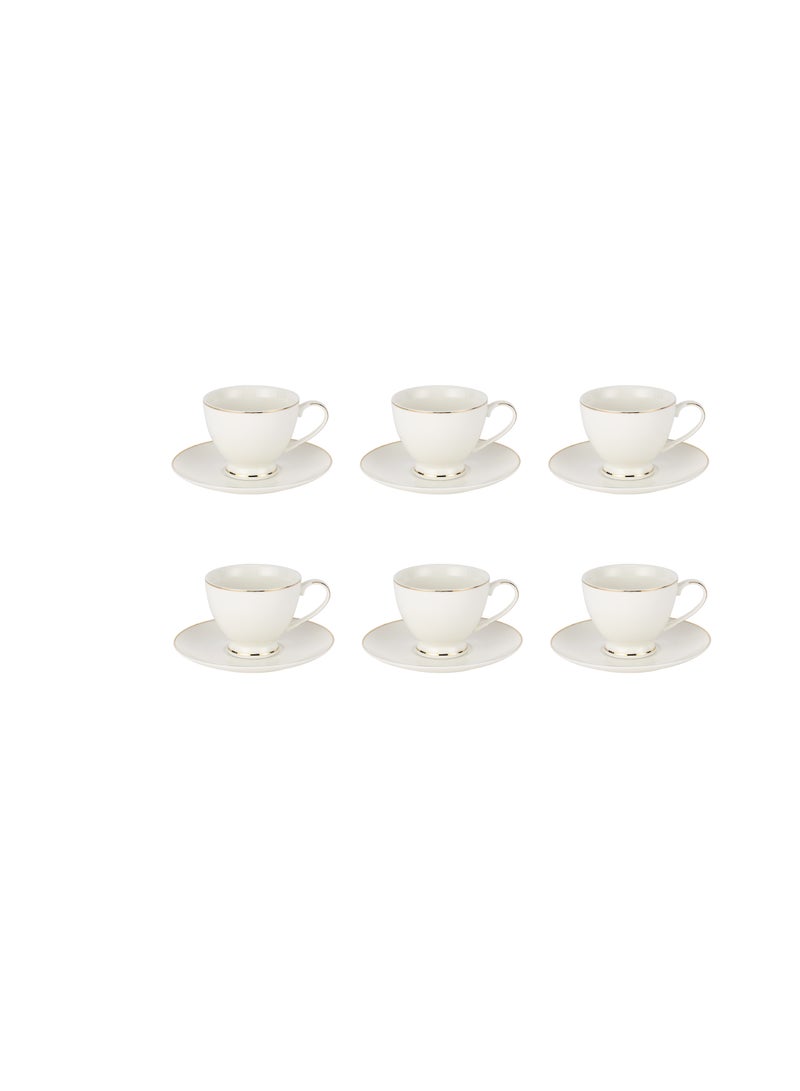 Royalford 12 Piece Bone China Cup and Saucer Set- RF12111/ 6 220 ML Tea Cups and 6 6