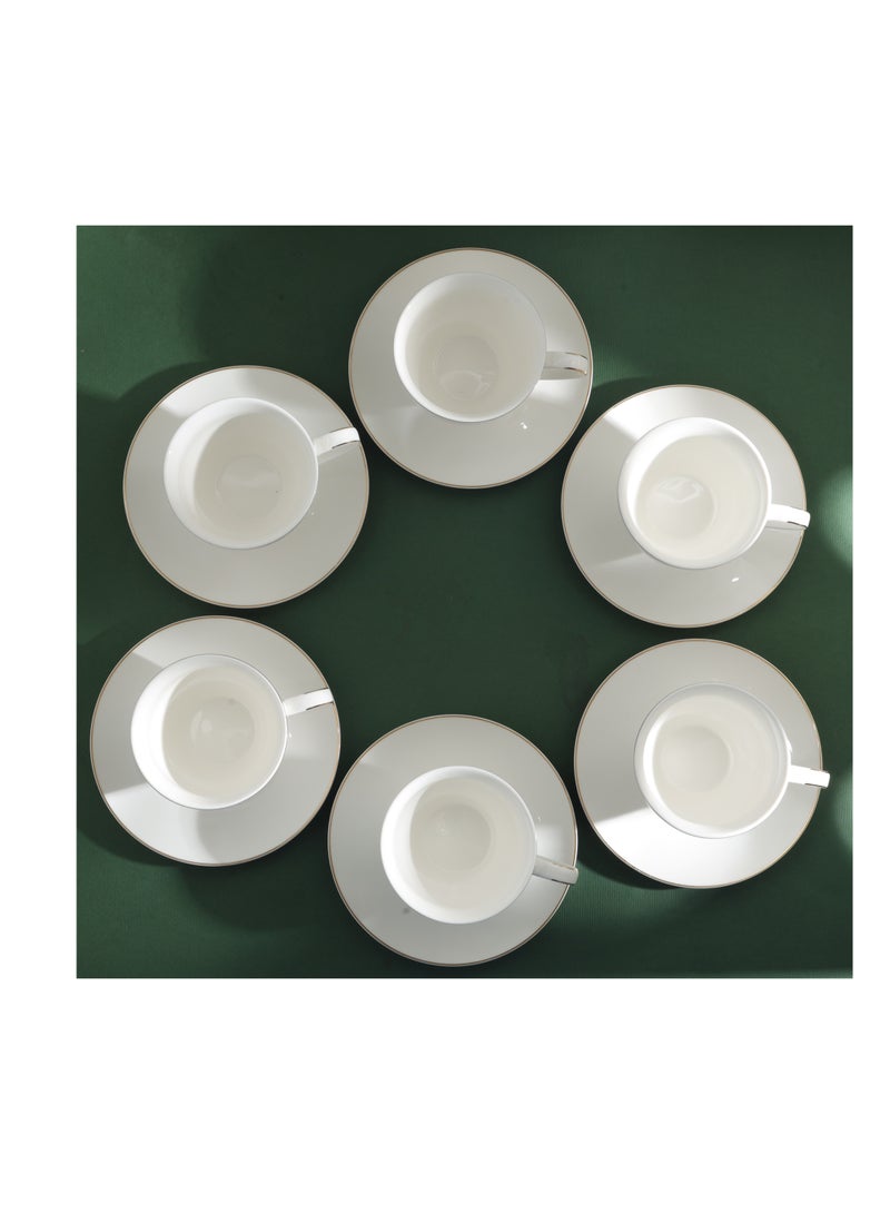 Royalford 12 Piece Bone China Cup and Saucer Set- RF12111/ 6 220 ML Tea Cups and 6 6